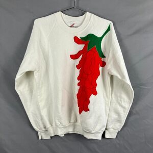 Jerzees Sweatshirt Adult XL White Red Chili Pepper Embroidered Vintage 90s READ